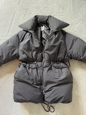 Toteme Black Oversized Puffer Coat with Drawstring Waist